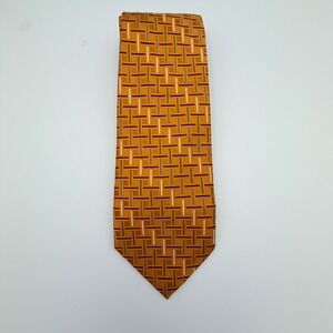 Jos. A. Bank Mens Silk Tie Orange Gold Geometric Woven Pattern Classic Necktie